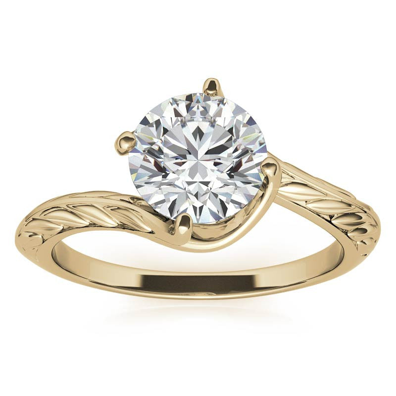 Round Brilliant Antique Etched Bypass Moissanite Solitaire Ring