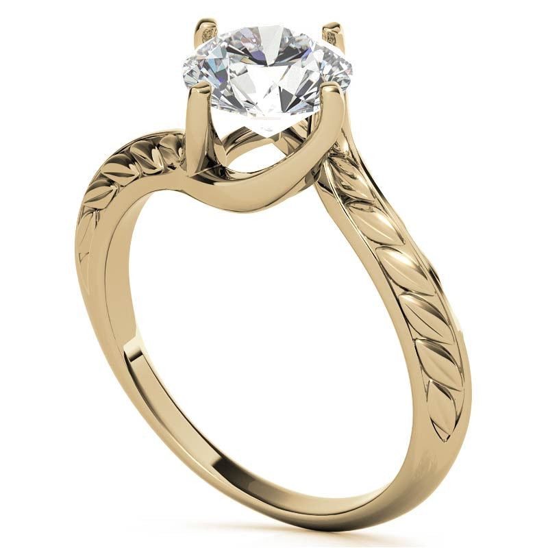Round Brilliant Antique Etched Bypass Moissanite Solitaire Ring