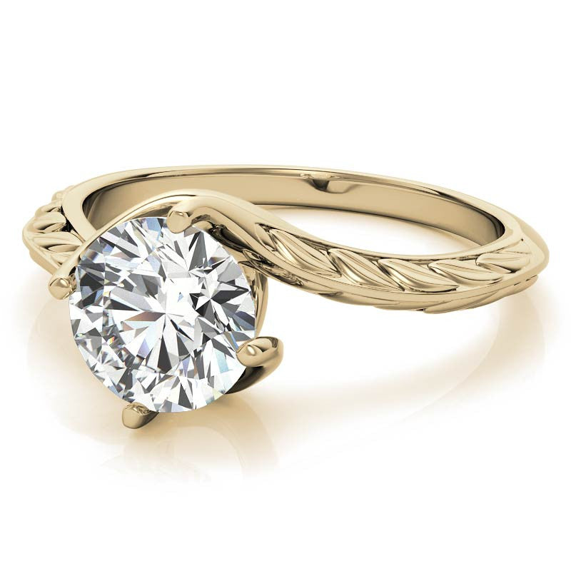 Round Brilliant Antique Etched Bypass Moissanite Solitaire Ring