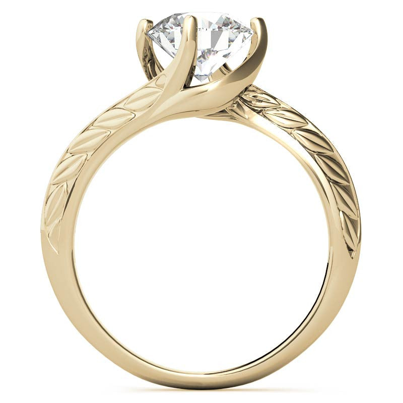 Round Brilliant Antique Etched Bypass Moissanite Solitaire Ring