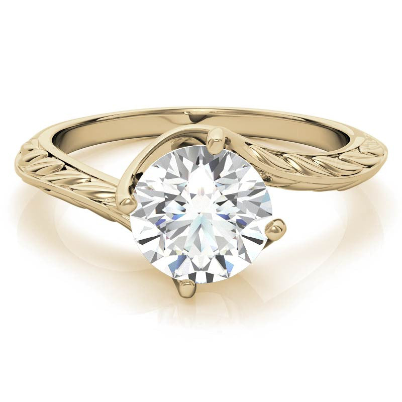 Round Brilliant Antique Etched Bypass Moissanite Solitaire Ring
