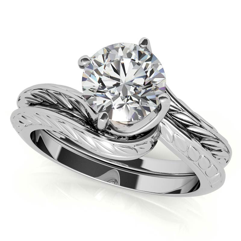 Round Brilliant Antique Etched Bypass Moissanite Solitaire Ring