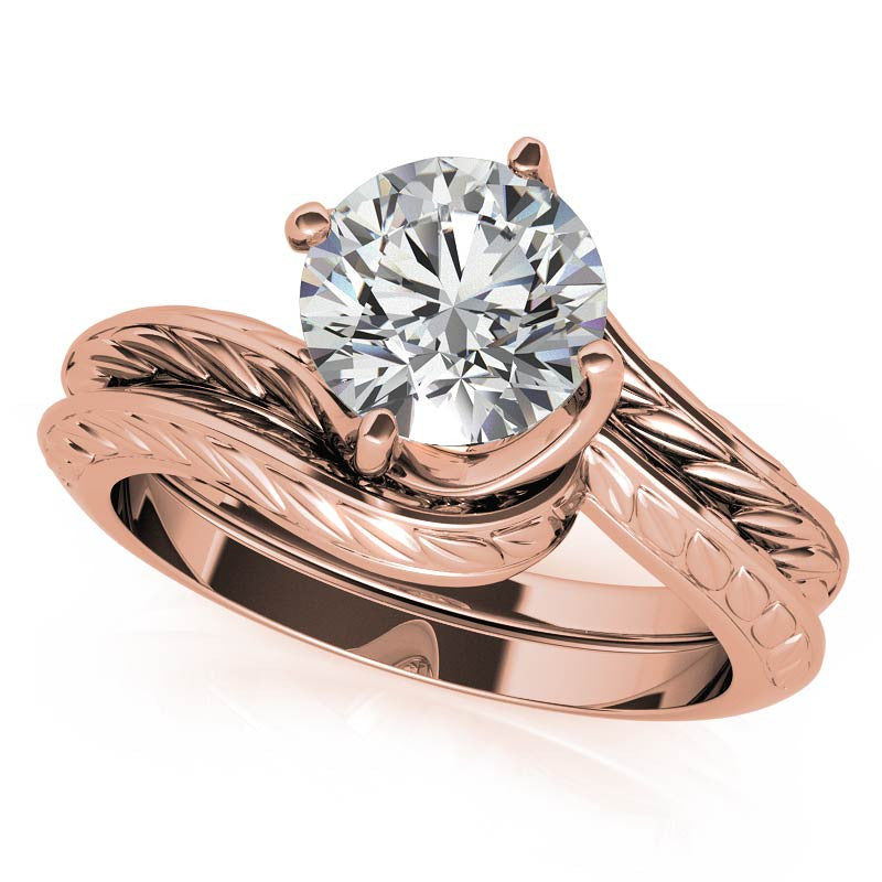 Round Brilliant Antique Etched Bypass Moissanite Solitaire Ring