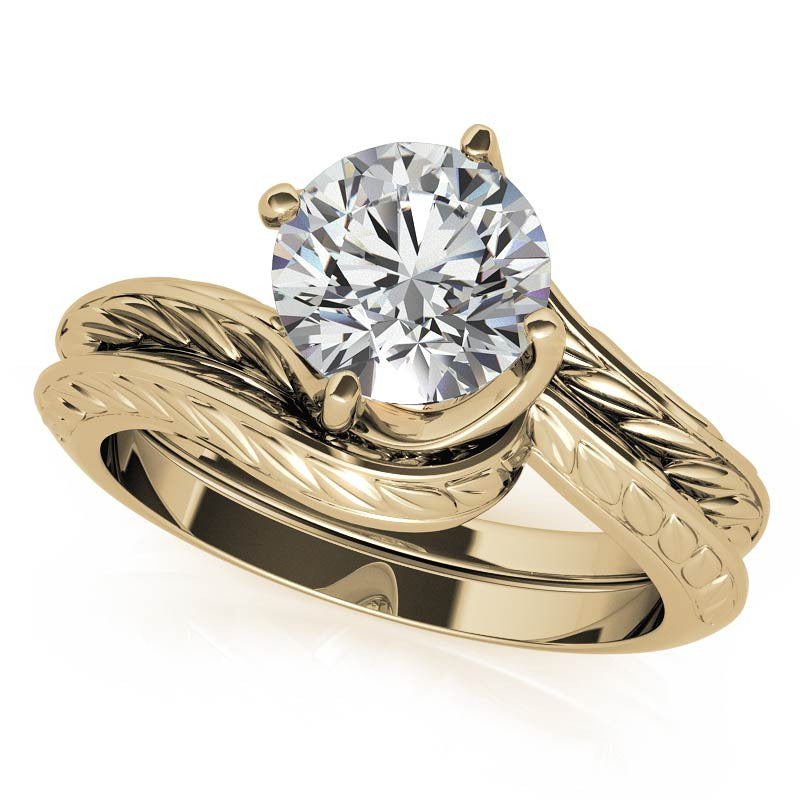 Round Brilliant Antique Etched Bypass Moissanite Solitaire Ring