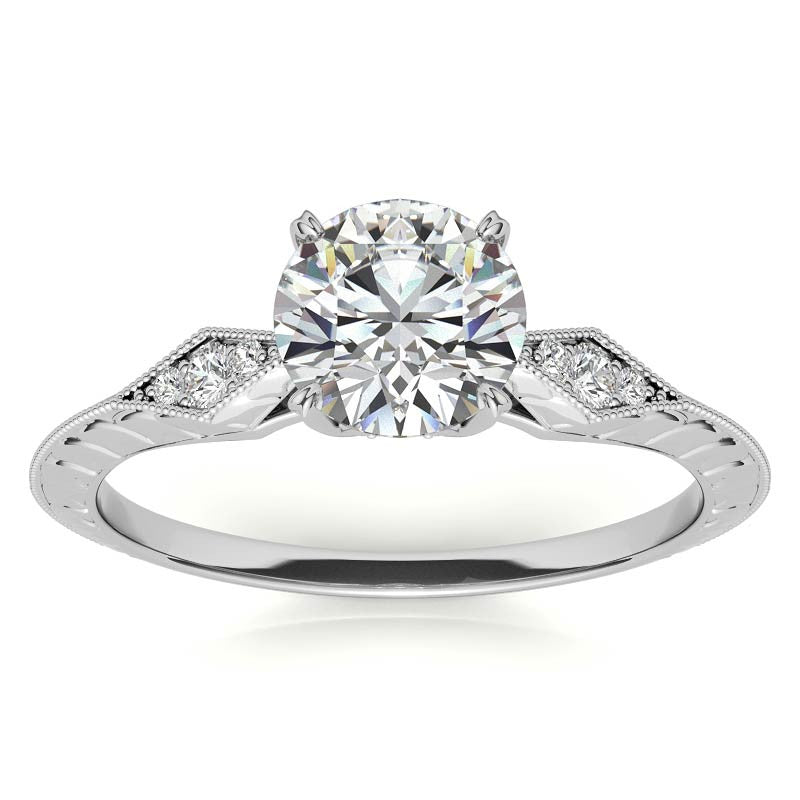 Round Brilliant Antique Knife Edge Engagement Ring with Milgrain