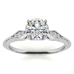 Round Brilliant Antique Knife Edge Engagement Ring with Milgrain
