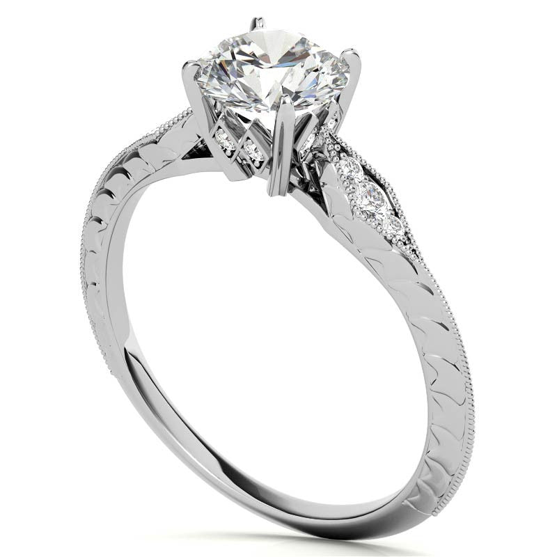 Round Brilliant Antique Knife Edge Engagement Ring with Milgrain