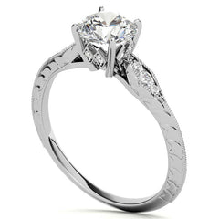 Round Brilliant Antique Knife Edge Engagement Ring with Milgrain