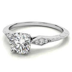Round Brilliant Antique Knife Edge Engagement Ring with Milgrain