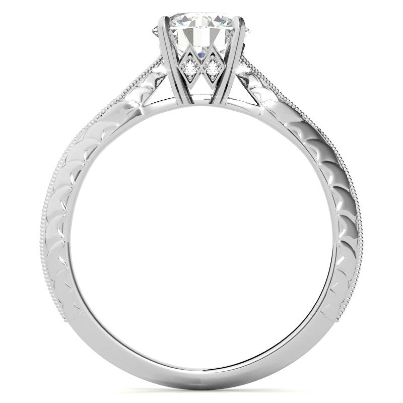 Round Brilliant Antique Knife Edge Engagement Ring with Milgrain