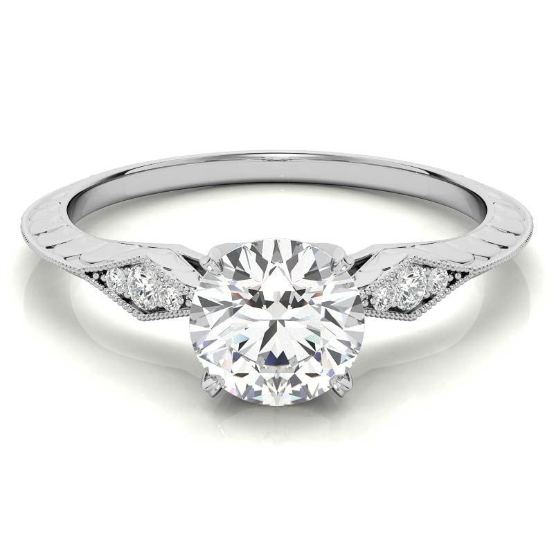 Round Brilliant Antique Knife Edge Engagement Ring with Milgrain