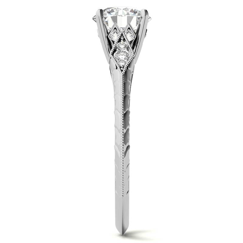 Round Brilliant Antique Knife Edge Engagement Ring with Milgrain