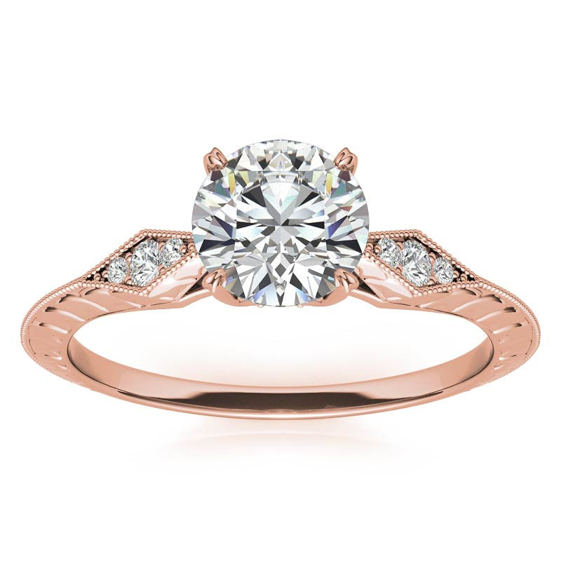 Round Brilliant Antique Knife Edge Engagement Ring with Milgrain