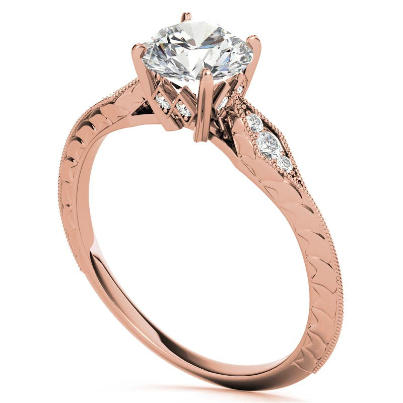 Round Brilliant Antique Knife Edge Engagement Ring with Milgrain