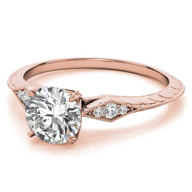 Round Brilliant Antique Knife Edge Engagement Ring with Milgrain