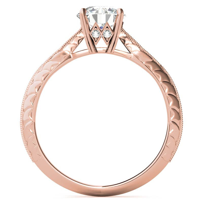 Round Brilliant Antique Knife Edge Engagement Ring with Milgrain