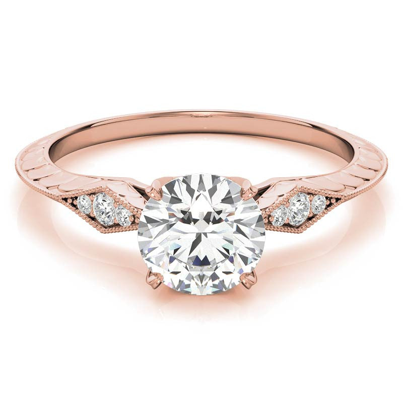 Round Brilliant Antique Knife Edge Engagement Ring with Milgrain