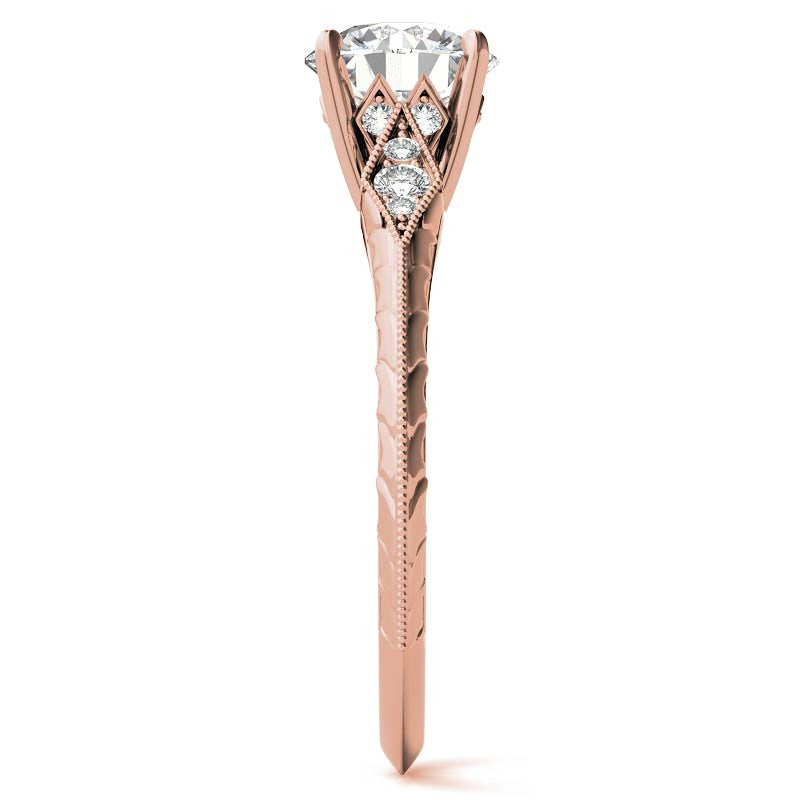 Round Brilliant Antique Knife Edge Engagement Ring with Milgrain