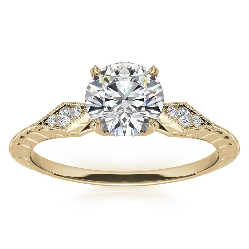 Round Brilliant Antique Knife Edge Engagement Ring with Milgrain