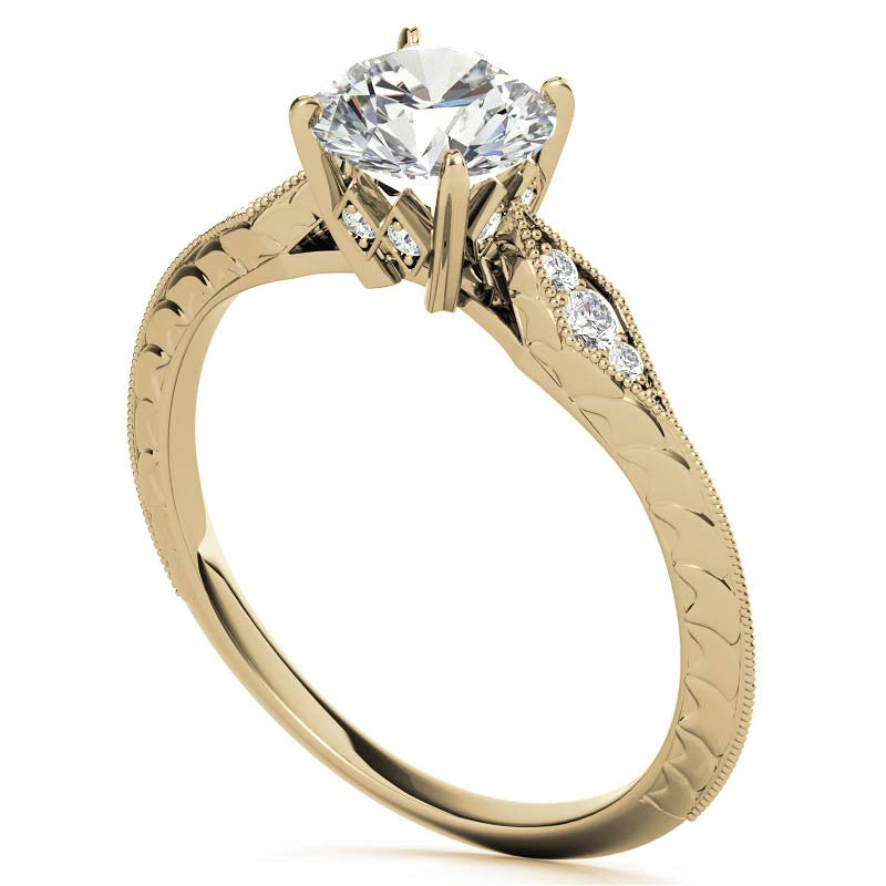 Round Brilliant Antique Knife Edge Engagement Ring with Milgrain