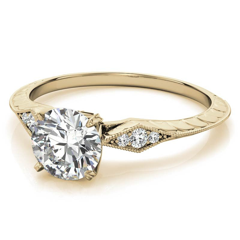 Round Brilliant Antique Knife Edge Engagement Ring with Milgrain