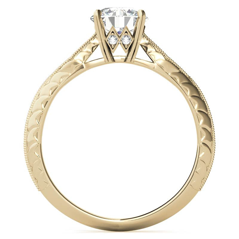 Round Brilliant Antique Knife Edge Engagement Ring with Milgrain