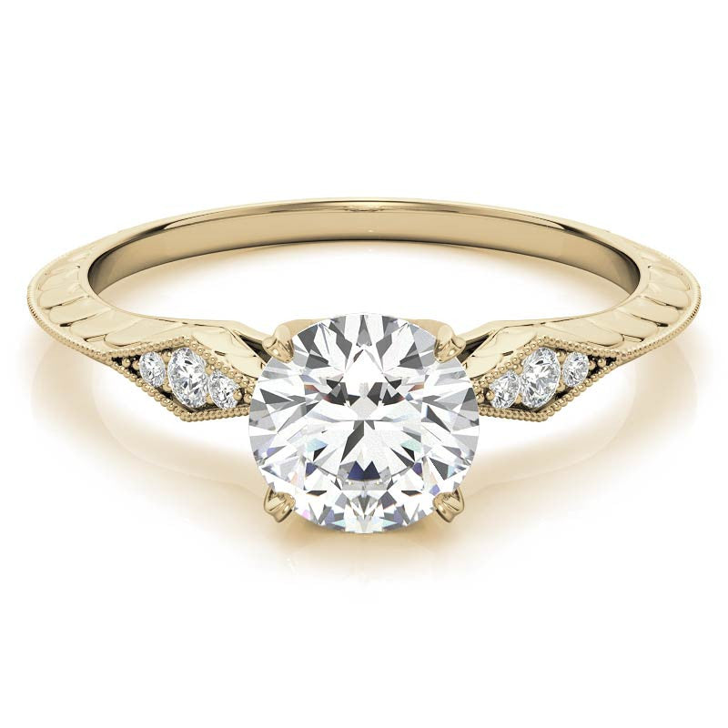 Round Brilliant Antique Knife Edge Engagement Ring with Milgrain