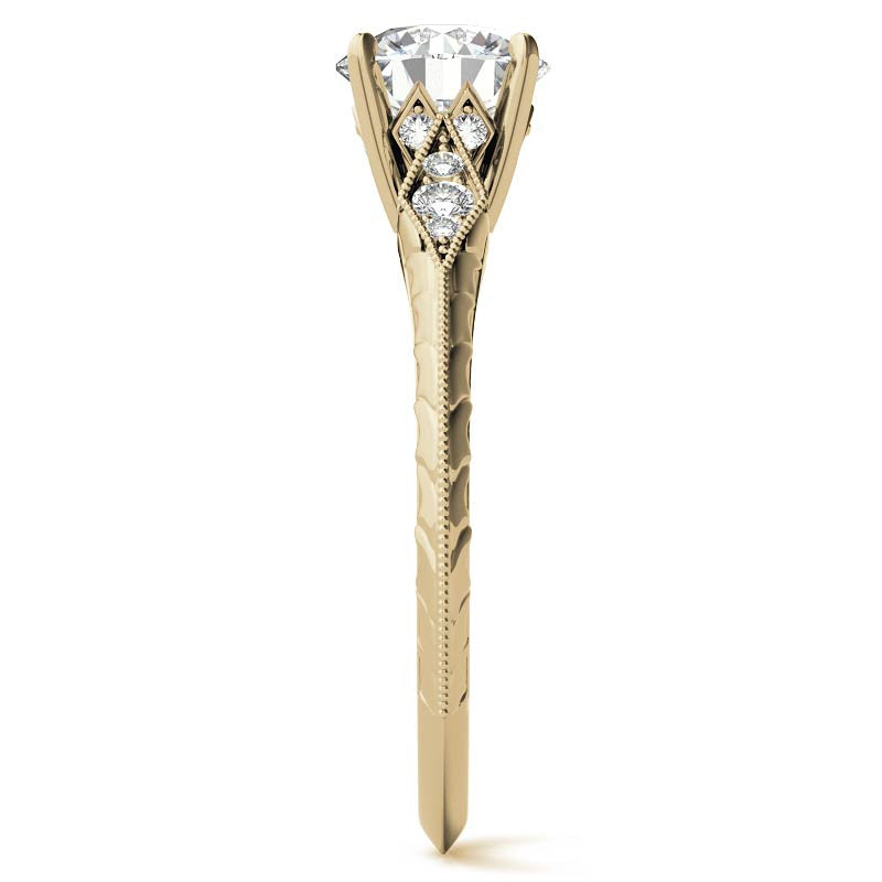Round Brilliant Antique Knife Edge Engagement Ring with Milgrain