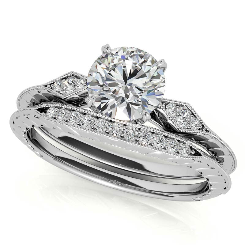 Round Brilliant Antique Knife Edge Engagement Ring with Milgrain