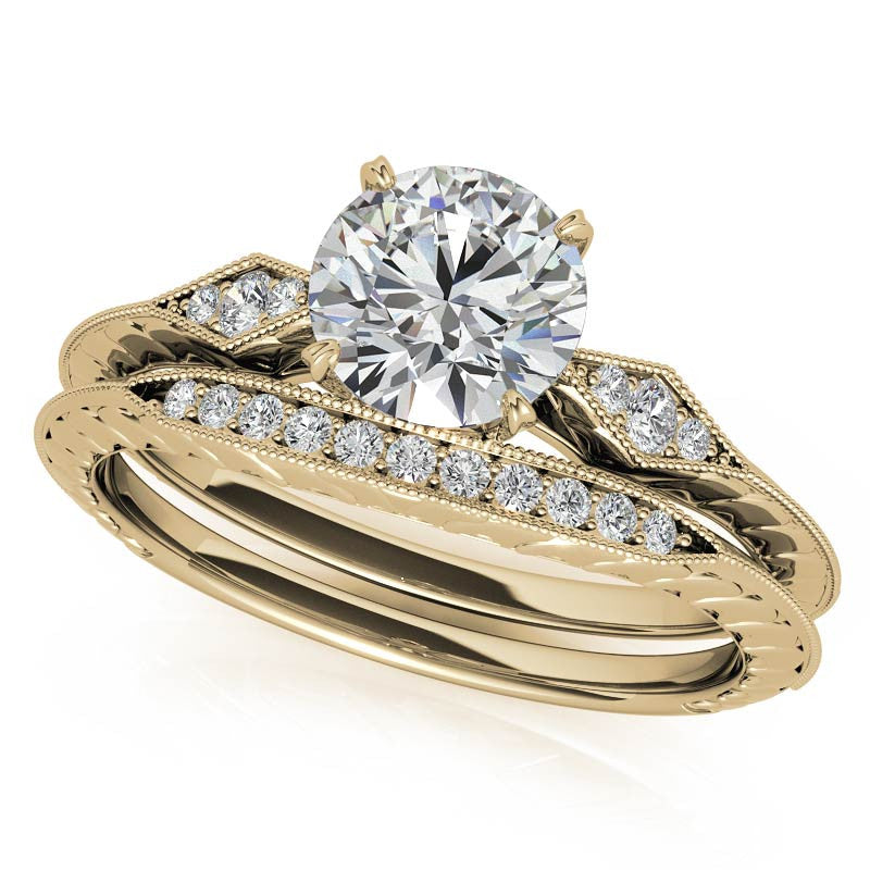 Round Brilliant Antique Knife Edge Engagement Ring with Milgrain