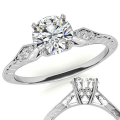 Round Brilliant Antique Knife Edge Engagement Ring with Milgrain