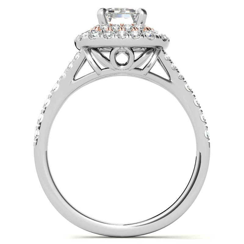 Emerald / Radiant Double Halo Cathedral Moissanite Engagement Ring