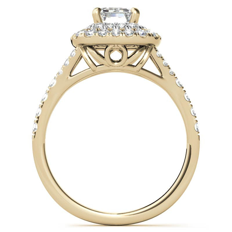 Emerald / Radiant Double Halo Cathedral Moissanite Engagement Ring
