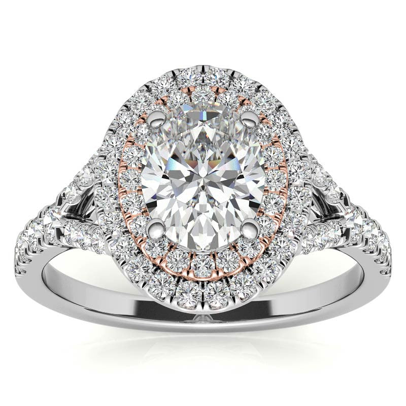 Oval Double Halo Cathedral Moissanite Engagement Ring