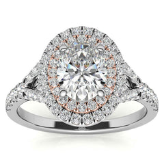 Oval Double Halo Cathedral Moissanite Engagement Ring