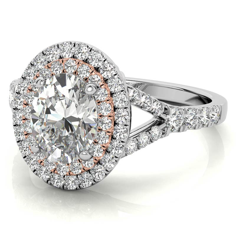 Oval Double Halo Cathedral Moissanite Engagement Ring