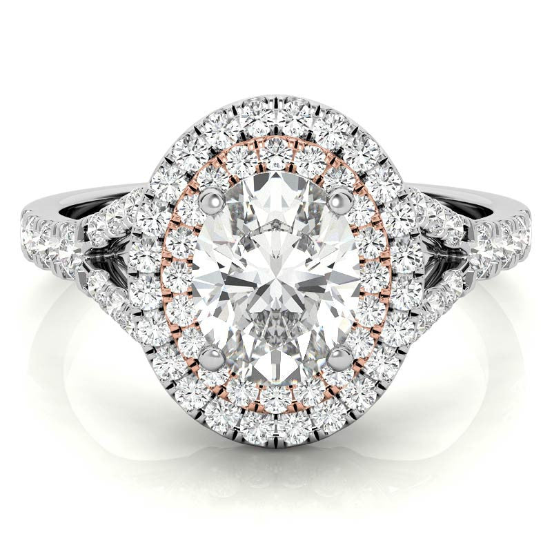 Oval Double Halo Cathedral Moissanite Engagement Ring