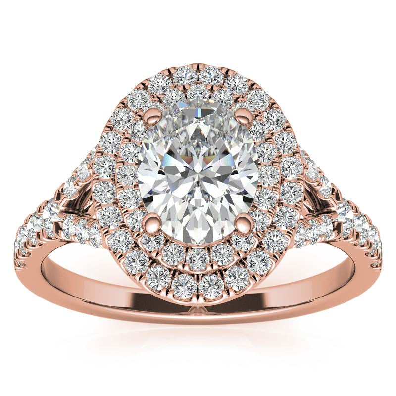 Oval Double Halo Cathedral Moissanite Engagement Ring