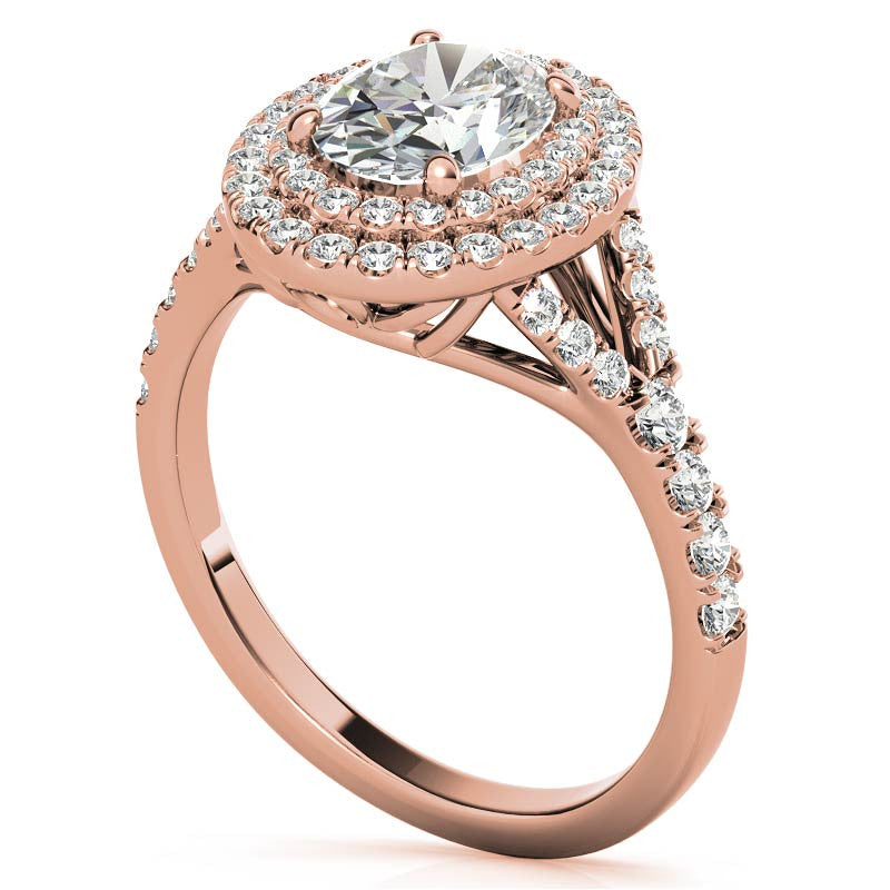 Oval Double Halo Cathedral Moissanite Engagement Ring