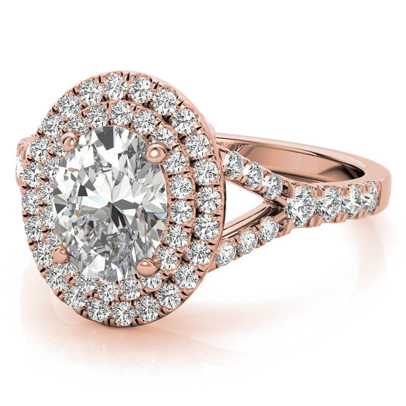 Oval Double Halo Cathedral Moissanite Engagement Ring