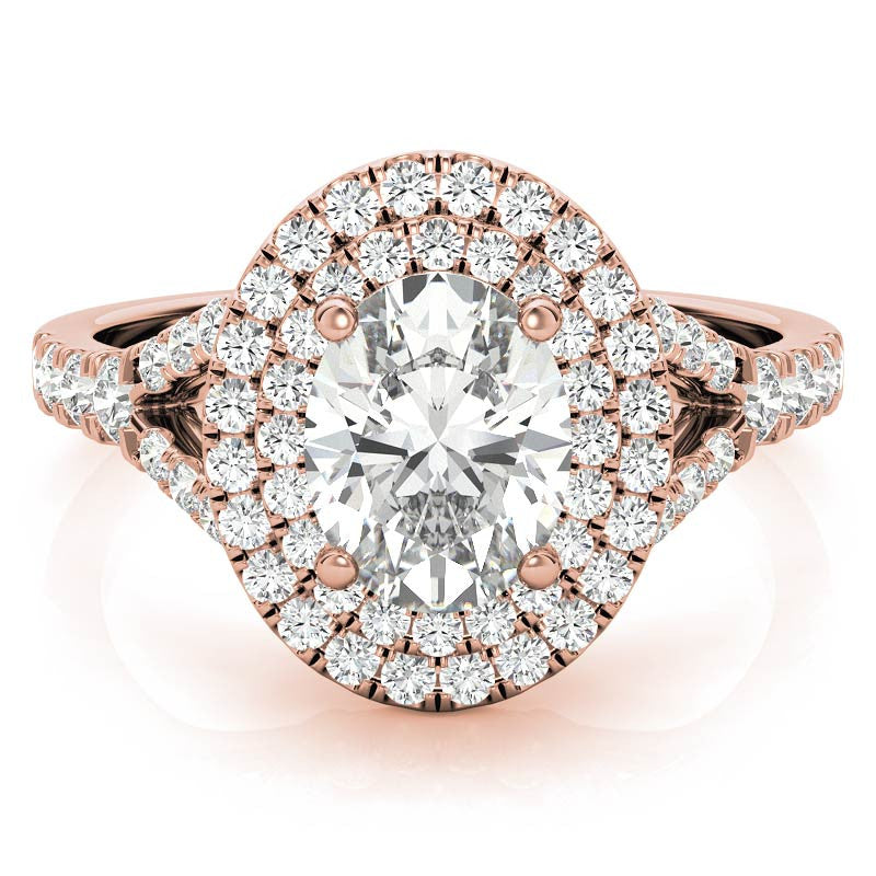 Oval Double Halo Cathedral Moissanite Engagement Ring