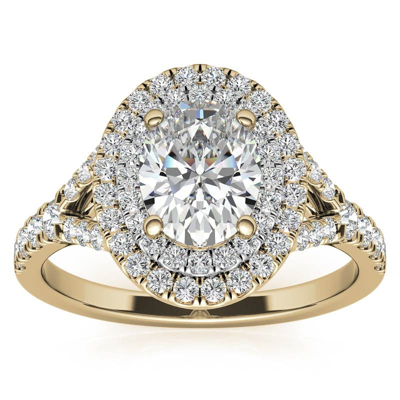 Oval Double Halo Cathedral Moissanite Engagement Ring