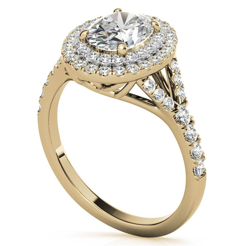 Oval Double Halo Cathedral Moissanite Engagement Ring