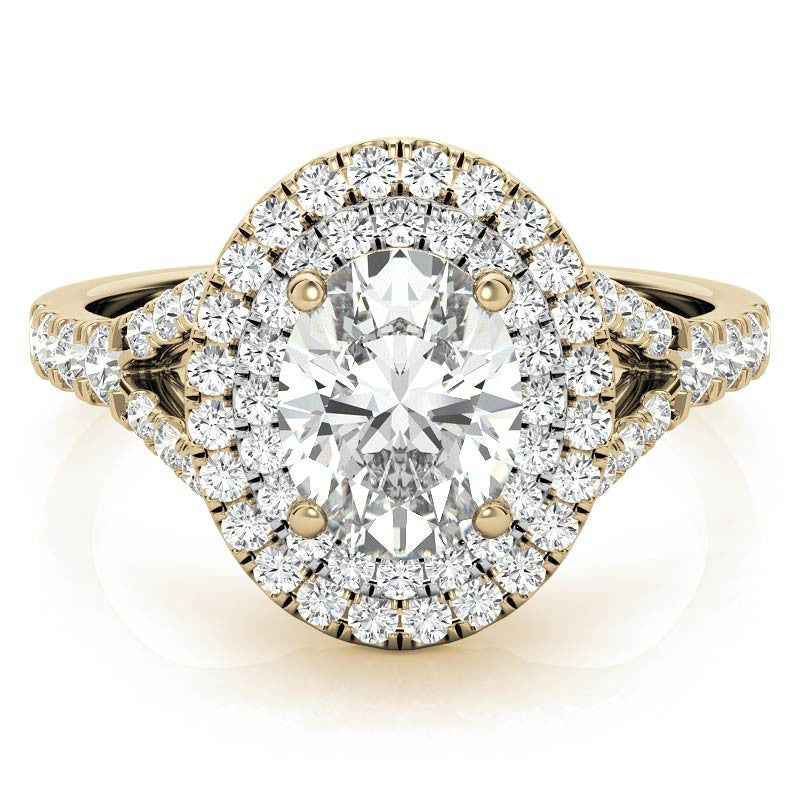 Oval Double Halo Cathedral Moissanite Engagement Ring