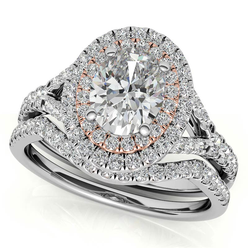 Oval Double Halo Cathedral Moissanite Engagement Ring
