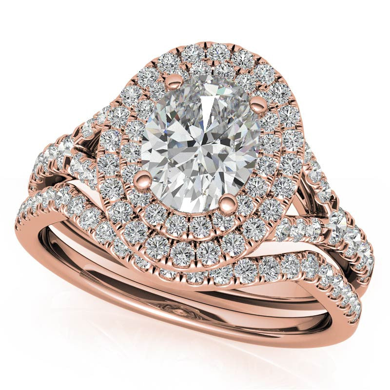 Oval Double Halo Cathedral Moissanite Engagement Ring
