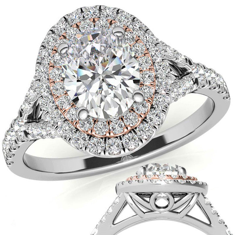 Oval Double Halo Cathedral Moissanite Engagement Ring