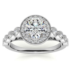Round Brilliant Antique Cathedral Halo Moissanite Engagement Ring with