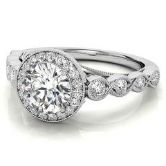 Round Brilliant Antique Cathedral Halo Moissanite Engagement Ring with