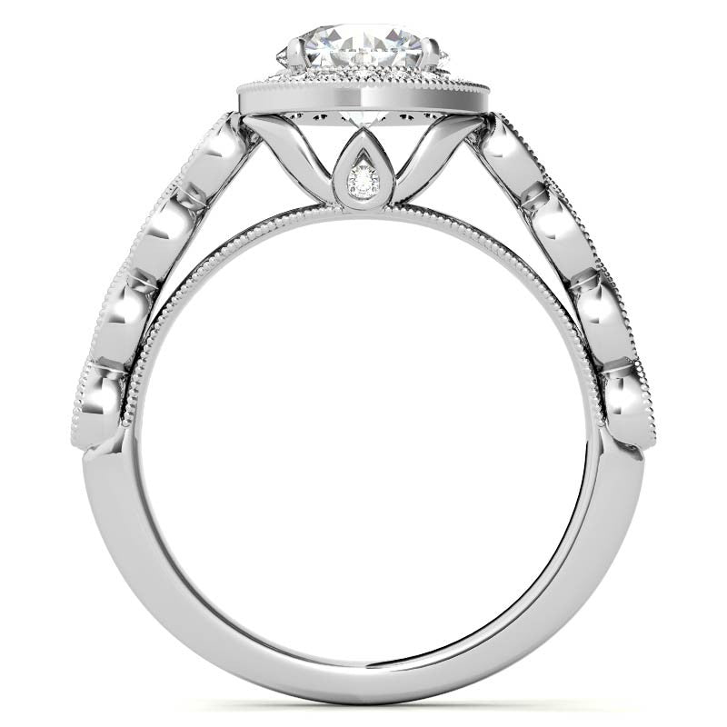 Round Brilliant Antique Cathedral Halo Moissanite Engagement Ring with